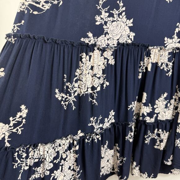 Jodifl Dark Navy Blue Floral Peasant Top Bell Sleeve Small Tiered Ruffle Boho - Picture 5 of 11